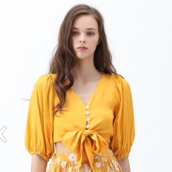 Sweet and Sound Bowknot Crop Top in Mustard - Picture 2 of 8